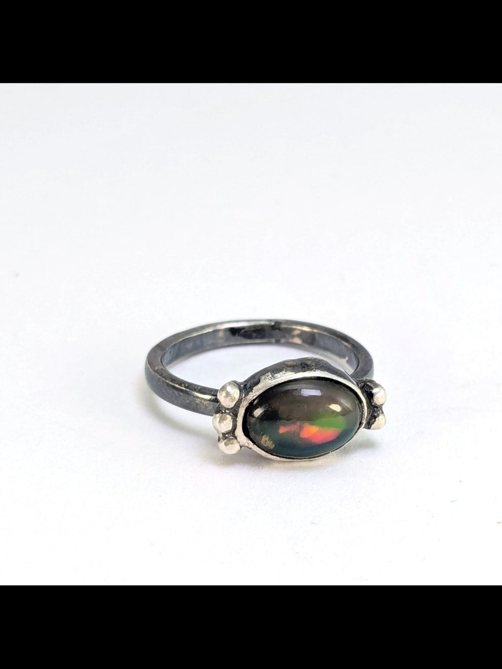 Size 5 3/4 Sterling Silver Black Ethiopian Welo Opal Ring